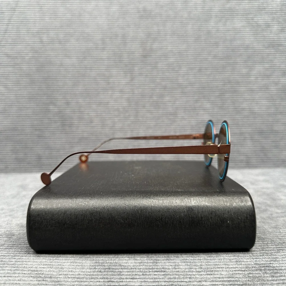 LA Eyeworks Big Time Round Sunglasses Brown Turquoise Blue Metal Made in Japan